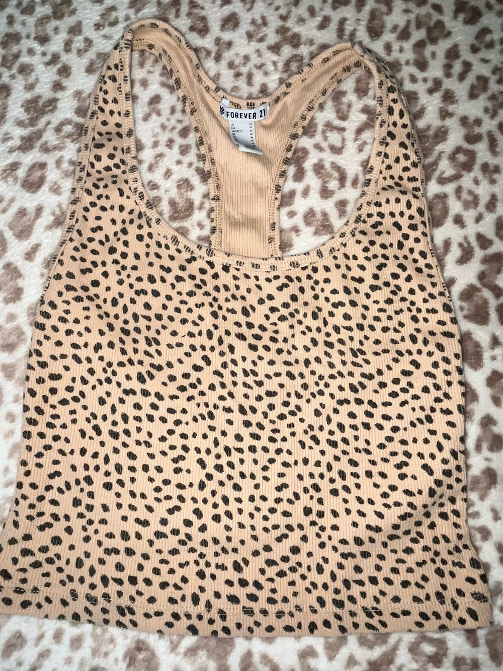 Forever 21 Beige Leopard Print Ribbed Racerback Tank
